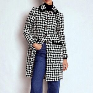 Boden Edinburgh Swing Coat Black Dogstooth Coat Black White US 20-22R New W/ Tag